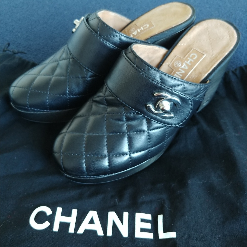 Chanel Quilted Leather CC Turnlock Mules / Clogs